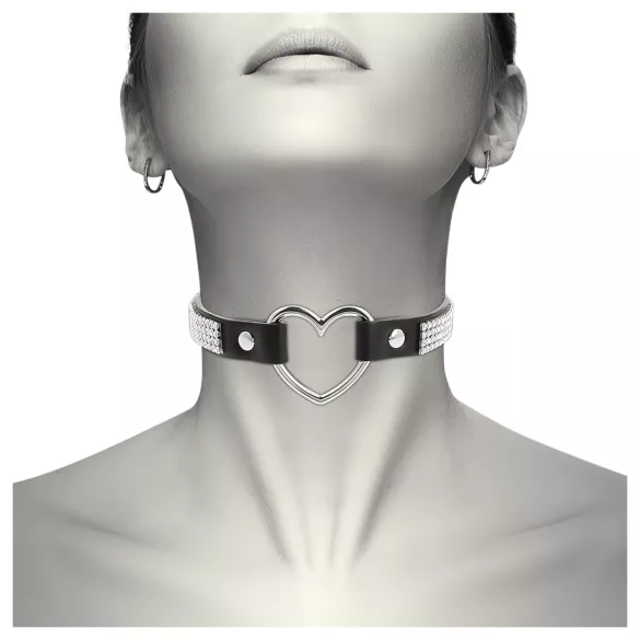Coquette - ogrlica choker sa srcem i kristalima - crna