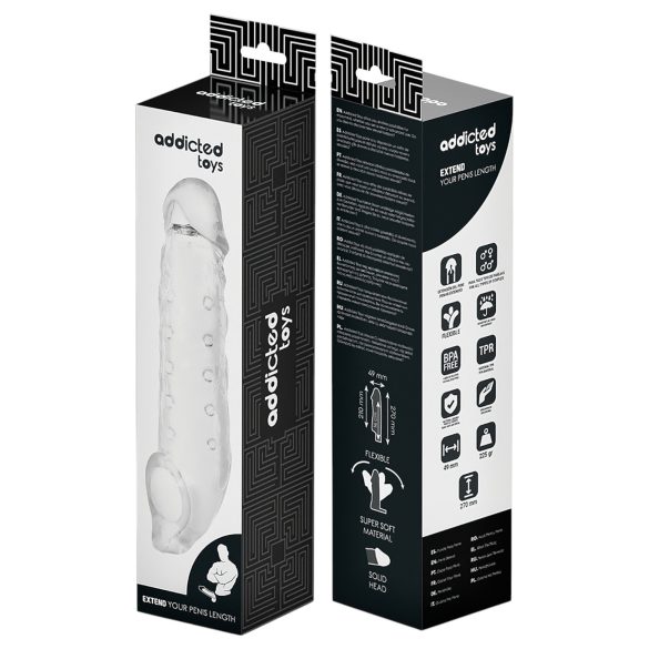 Addicted Toys - produžetak za penis s prstenom za testise - 23 cm prozirno