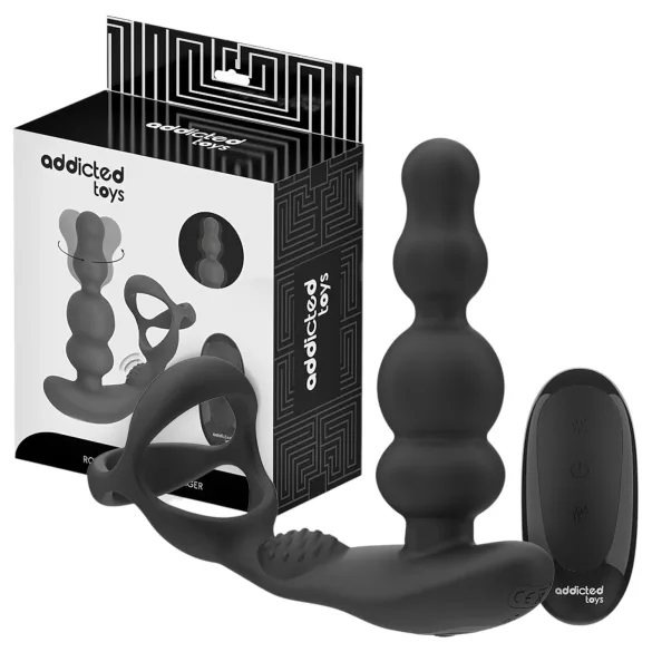 Addicted Toys - analni vibrator s rotirajućom glavom i prstenom za penis - crni
