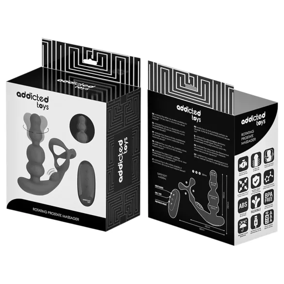 Addicted Toys - analni vibrator s rotirajućom glavom i prstenom za penis - crni