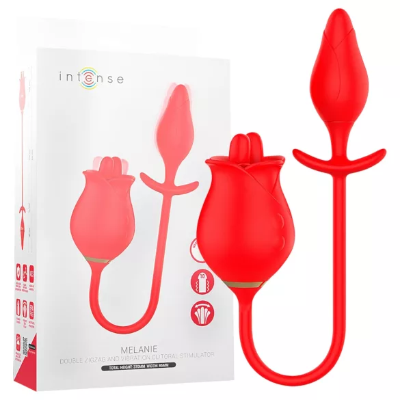 Intense Melanie - vibrator za klitoris s pokretnim jezikom 2u1 - silikon crveni