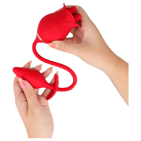 Intense Melanie - vibrator za klitoris s pokretnim jezikom 2u1 - silikon crveni