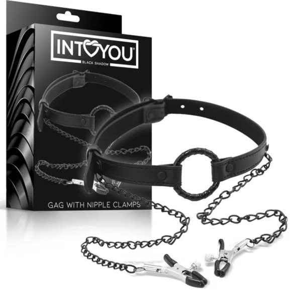 INTOYOU - gag sa stezaljkama za bradavice - crna