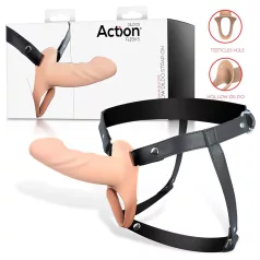 Action - Strap-on šuplji dildo za vezanje - prirodna boja
