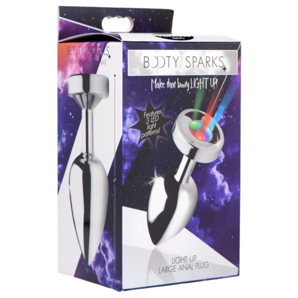 Booty Sparks - analni čep s LED svjetlom - veliki - srebrni