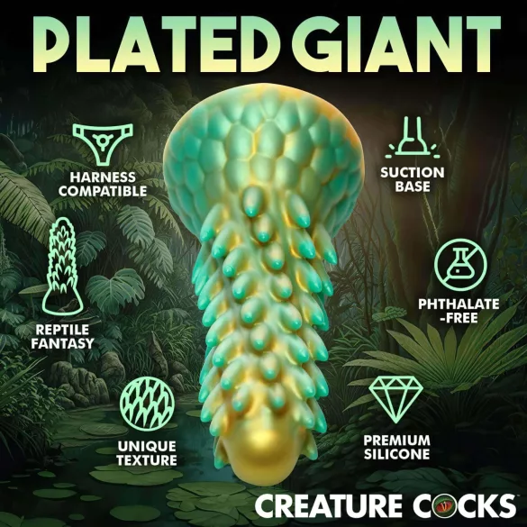 Creature Cocks Stegosaurus - dildo od silikona - 20 cm - zelena