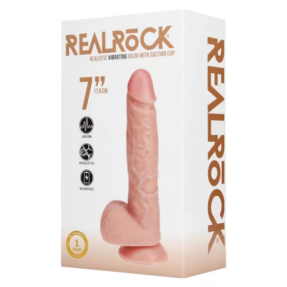 RealRock - dildo s vakuumskom podlogom - prirodna boja - 18 cm