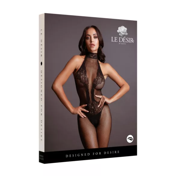 Le Désir - mrežasti bodystocking s čipkom - crna - S-XL