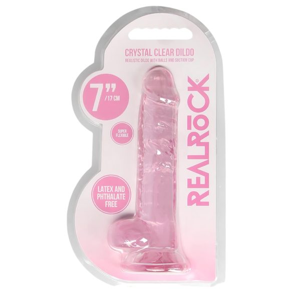 RealRock - realistični dildo - prozirni ružičasti - 17 cm