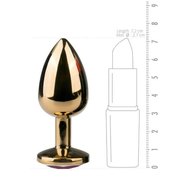 Easytoys - analni plug s ljubičastim kamenčićem - metal, zlatni, 2,5 cm