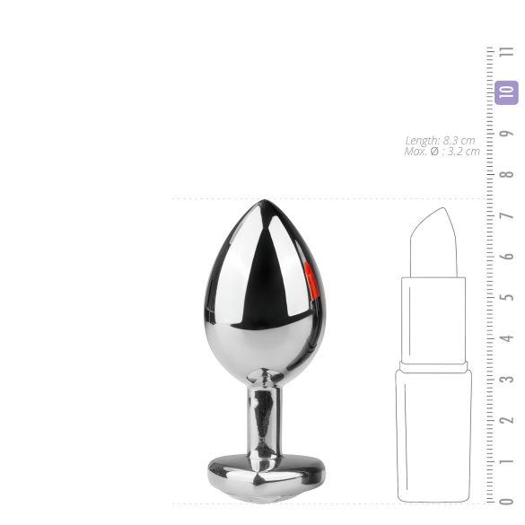 Easytoys - analni čep sa srcem i bijelim kamenom - metal srebrni