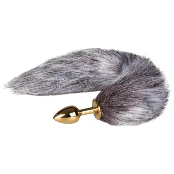 Easytoys Fox NO5 - metalni analni čep s repom lisice - zlatno-srebrni