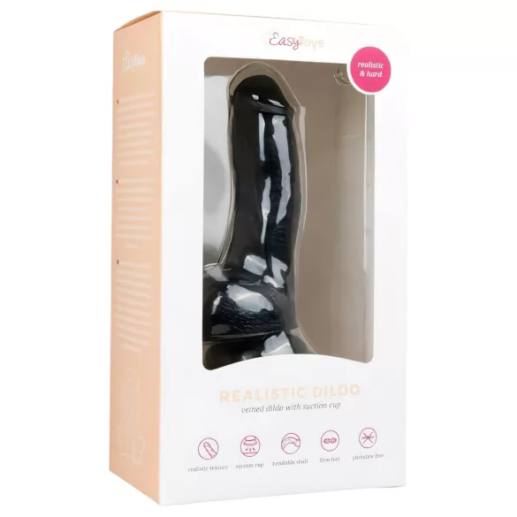 Easytoys - dildó s testisima i vakuumskim postoljem - 15 cm - crni