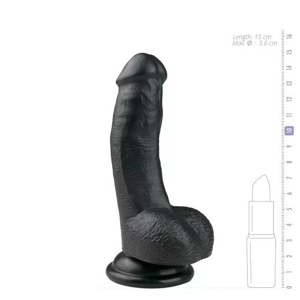 Easytoys - dildó s testisima i vakuumskim postoljem - 15 cm - crni