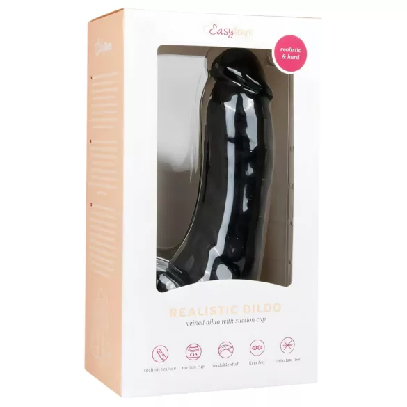 Easytoys - dildo s testisima i vakuumskom bazom - crni 20cm