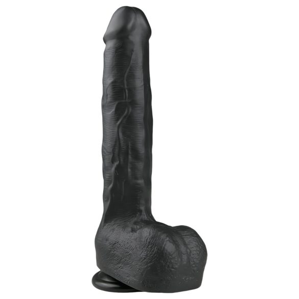 Easytoys - Veliki dildo s testisima i vakuumskim postoljem (29,5cm) - crni