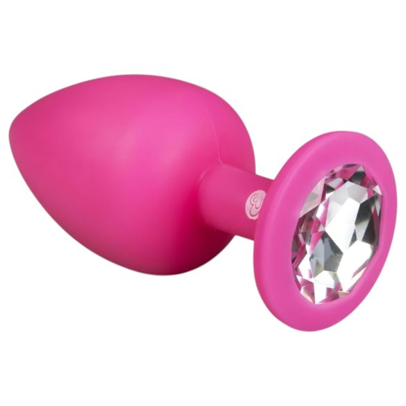Easytoys Diamond - analni plug s bijelim kamenom - veliki - rozi
