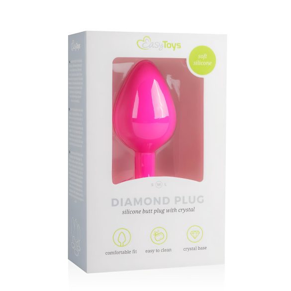 Easytoys Diamond - analni plug s bijelim kamenom - srednji - rozi