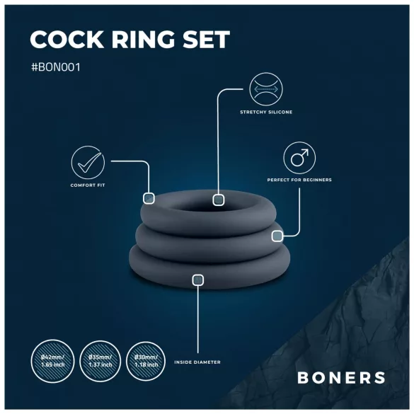 Boners - set prstena za penis - 3 komada - siva
