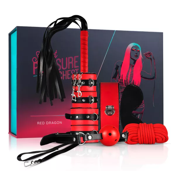 Secret Pleasure Chest - BDSM set za napredne - 10 dijelova - crvena