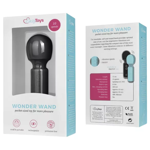 Easytoys Wonder Wand - mini masažer vibrator na punjenje - crni