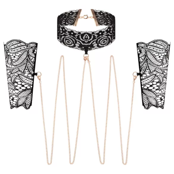 Rosy Gold - ogrlica i lisice za zapešća - crna