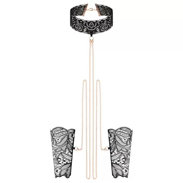 Rosy Gold - ogrlica i lisice za zapešća - crna