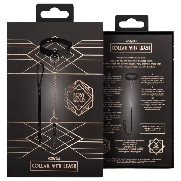 Rosy Gold - ovratnik i povodac - crna/ružičasto zlatna