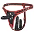 Easytoys - strap-on gaćice s trostrukim dildom - crne