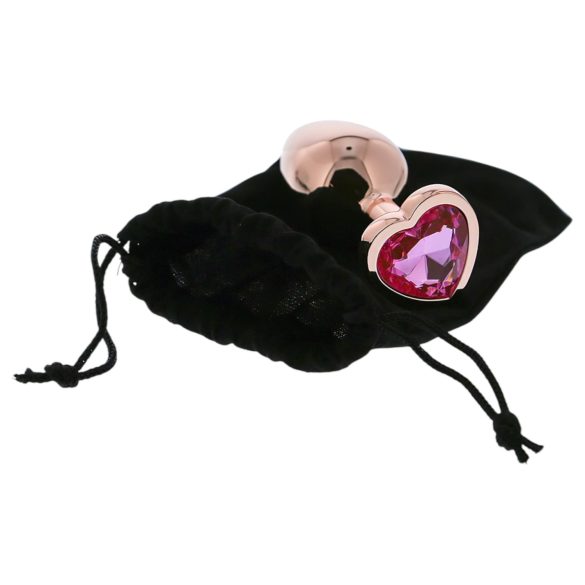 Gleaming Love - analni plug s aluminijem i srcastim kamenom - M - roza-zlatna