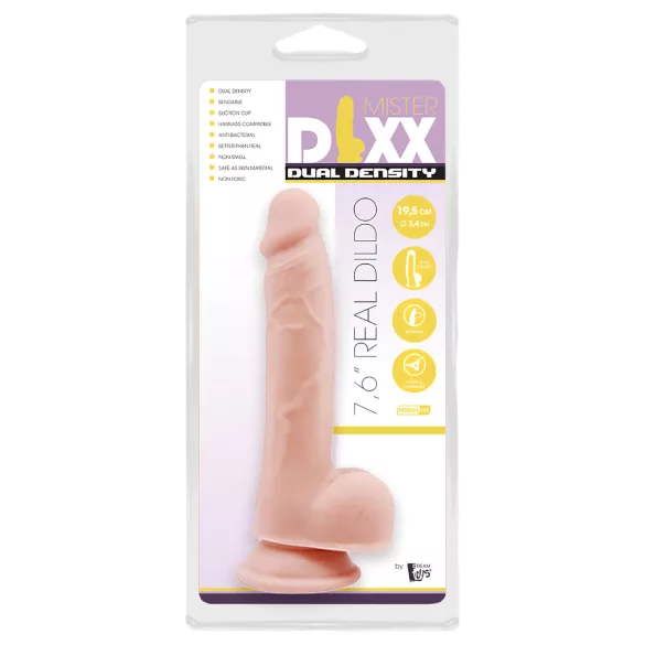 Mr. Dixx 7.6 - dildó s testisima i vakuumskom čašicom - natur - 19,5 cm