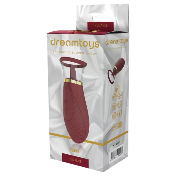 Dreamtoys Roxy - vibrator s usisavanjem i lizanjem - bordo