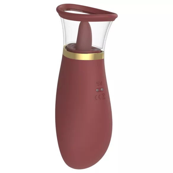 Dreamtoys Roxy - vibrator s usisavanjem i lizanjem - bordo