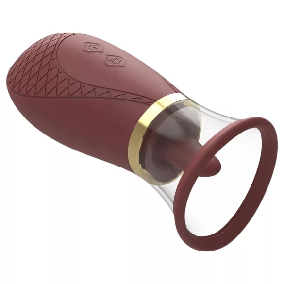 Dreamtoys Roxy - vibrator s usisavanjem i lizanjem - bordo