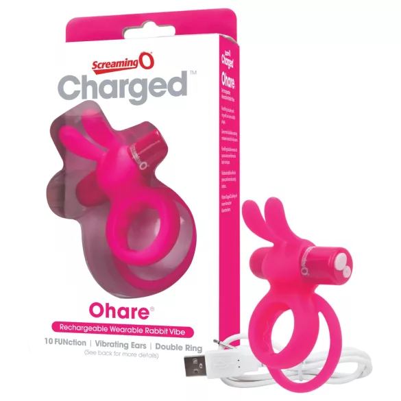 Screaming O Ohare - vibrator prsten za penis s ušima - punjivi silikon rozi