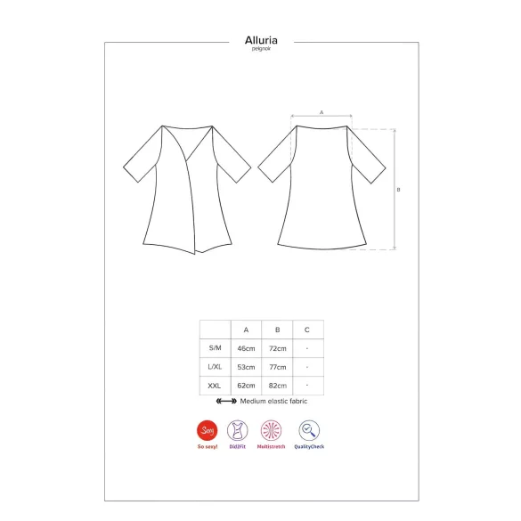 Obsessive - čipkasti ogrtač i tanga - crna - L/XL