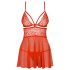 Obsessive 838-BAB-3 - zavodljivi čipkasti babydoll i tanga (crvena) - L/XL