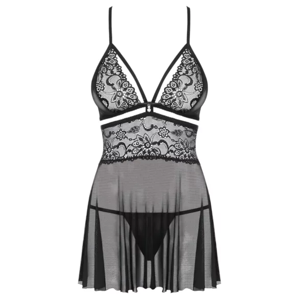 Obsessive - Babydoll set - prozirna čipka - crna - 2XL/3XL