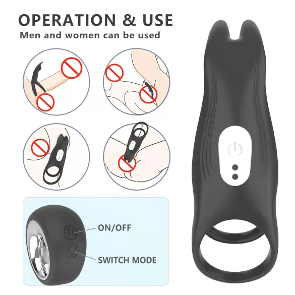Aixiasia Hoody B - penis prsten na daljinsko upravljanje - akumulatorski - crni