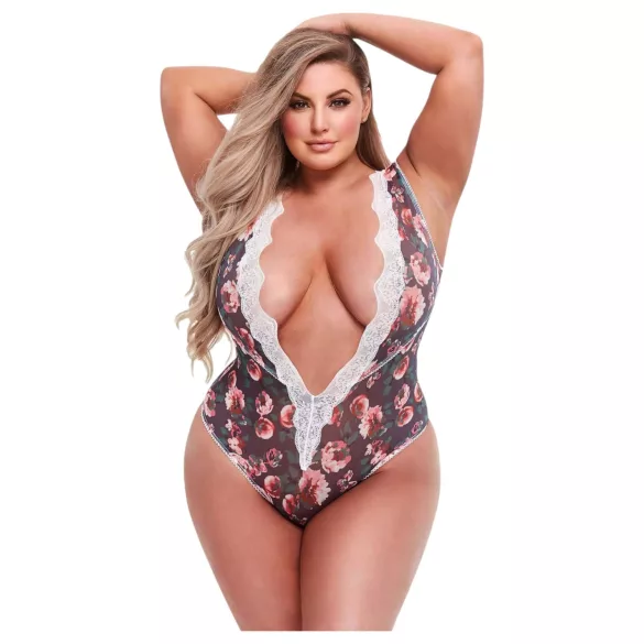 Baci Plus Size - čipkasti body s cvjetnim uzorkom - za punije