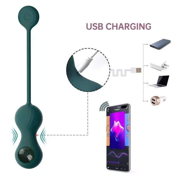Magic Motion Crystal Duo - vibracijske gejša kuglice s upravljanjem putem aplikacije (zelene)