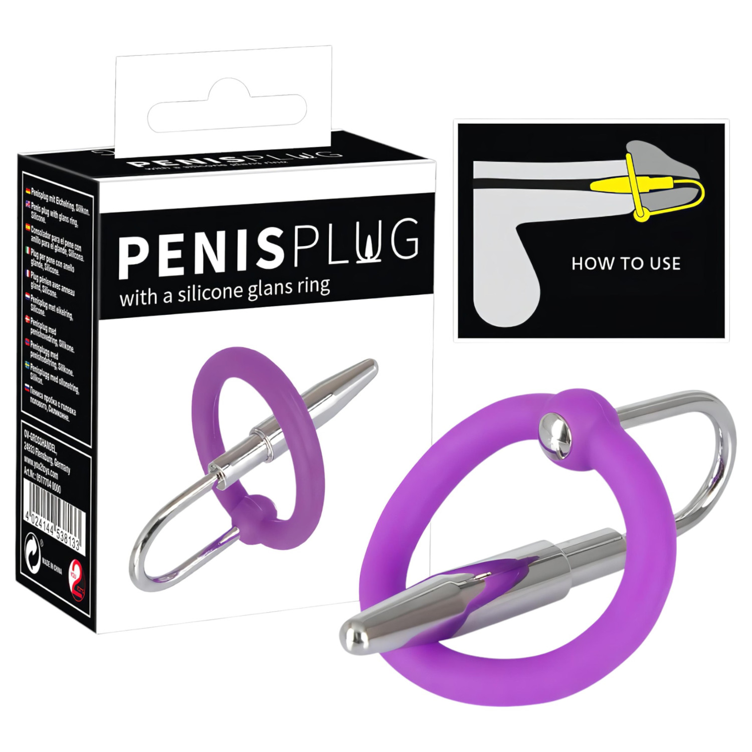 You2Toys - Penisplug - silikonski prsten za glavić s konusnim dilatatorom (ljubičasto-srebrni)