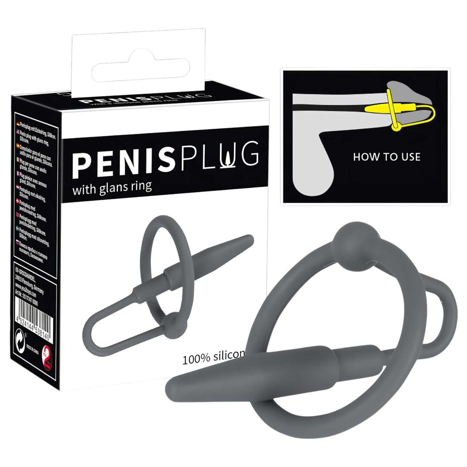You2Toys - Penisplug - silikonski prsten za glavić s konusnim dilatatorom (sivi)