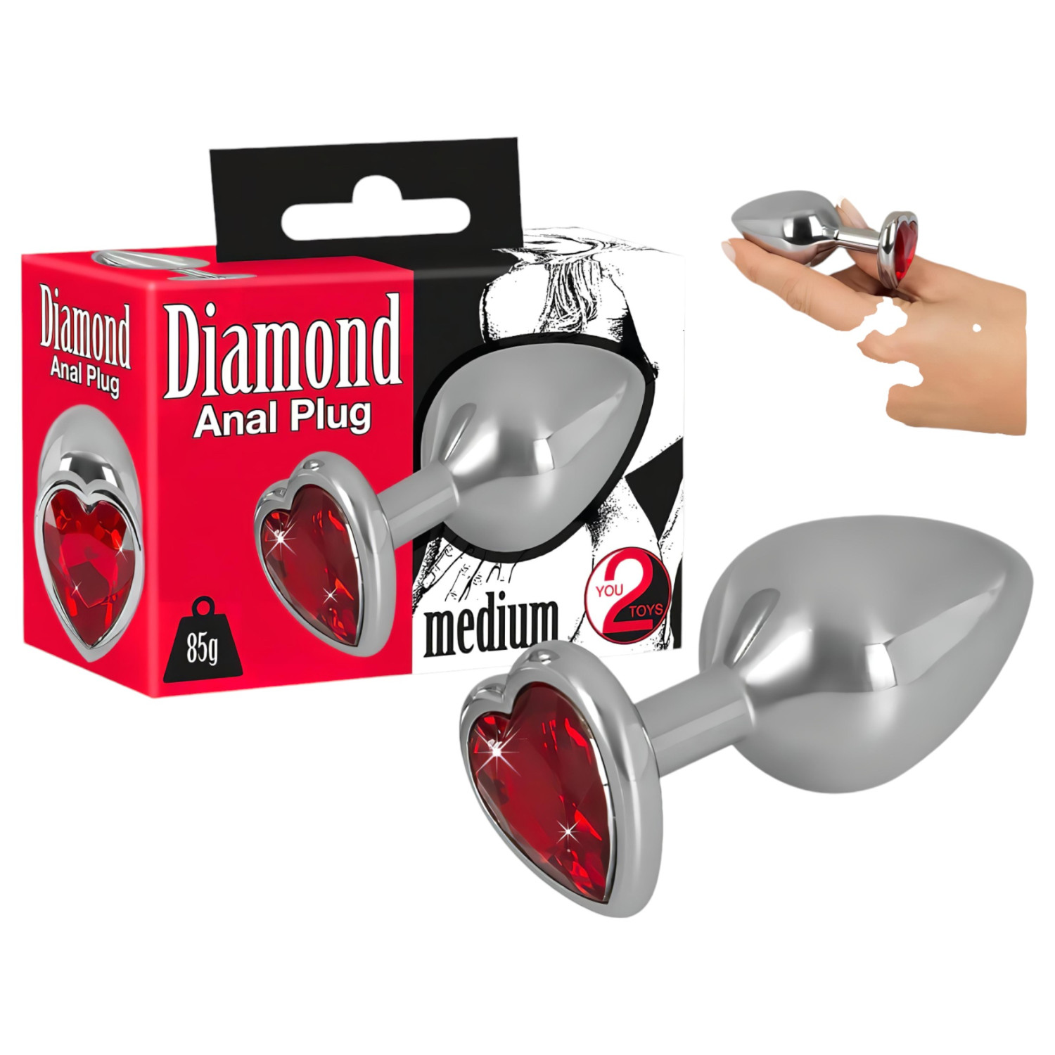 You2Toys - Diamond - aluminijski analni čep 85 g (srebrno-crveni)