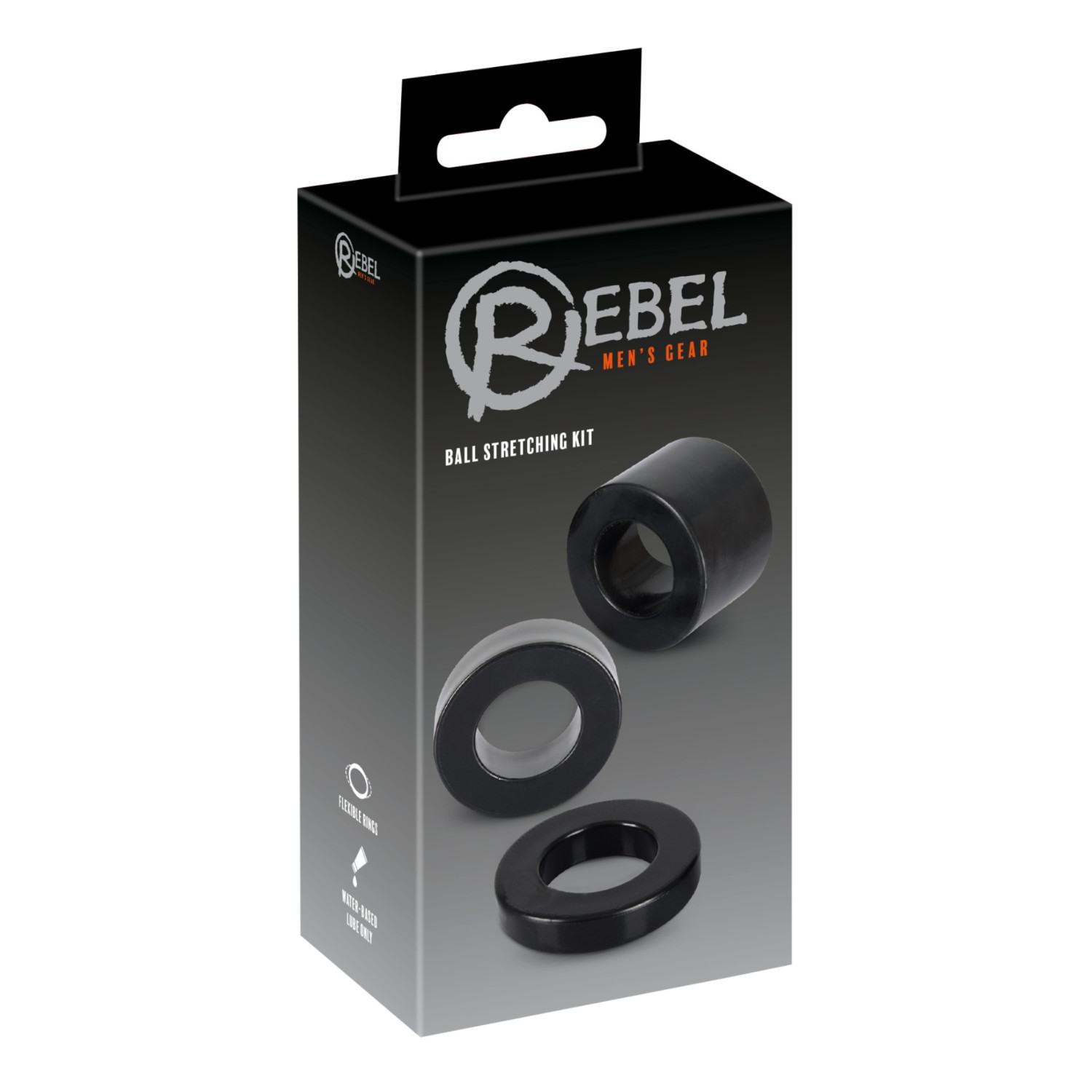 Rebel Ball - penisni i testisni prsten i rastezljivi set - crna
