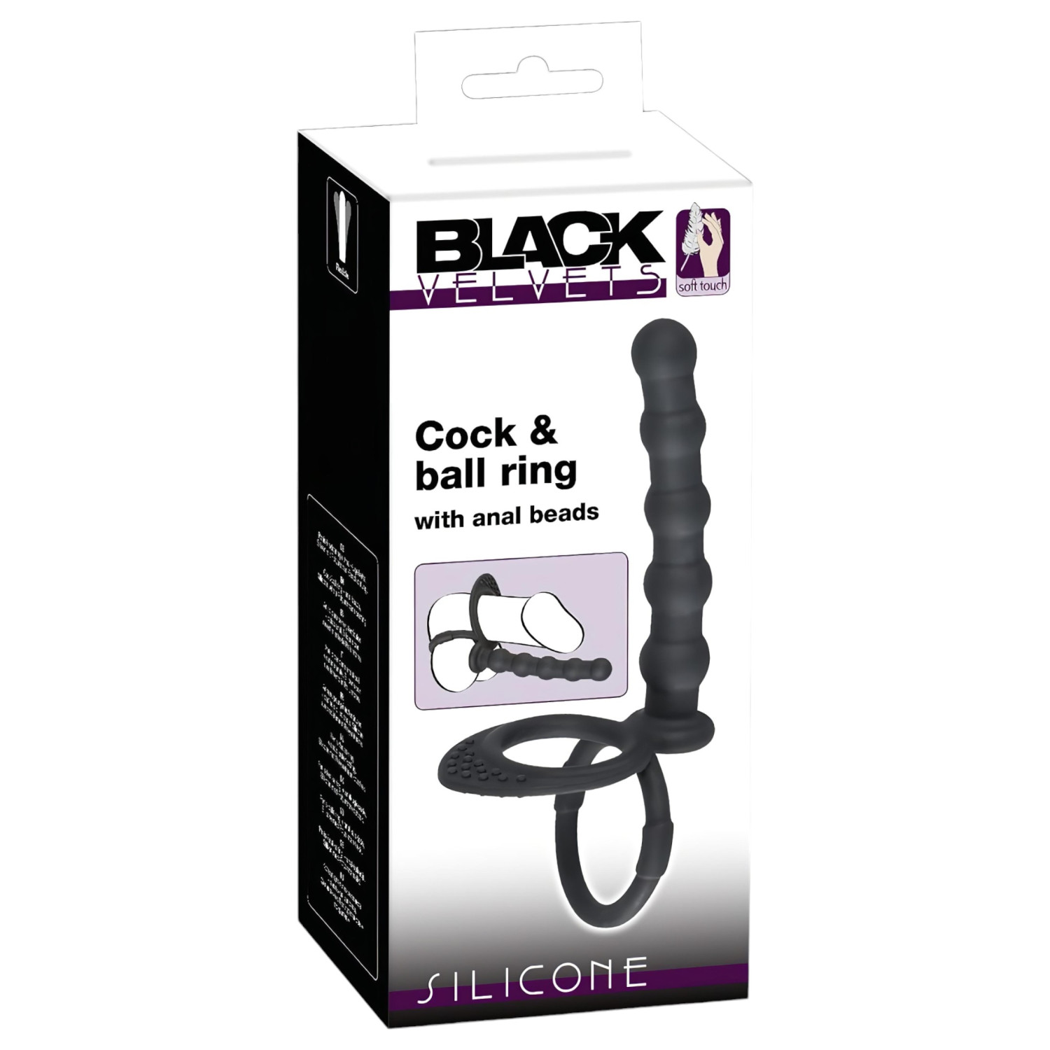 Black Velvets - erekcijski i penis prsten s analnim dildom - crni