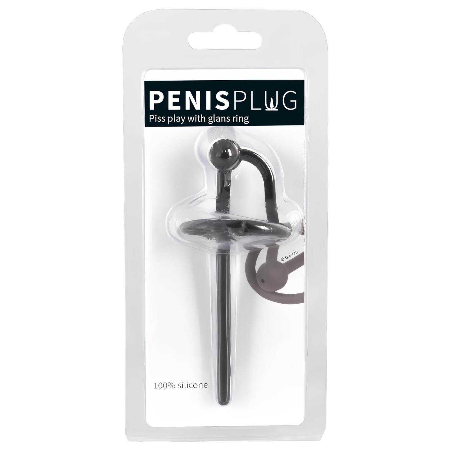 You2Toys - penis plug - silikonski prsten za glavić s šupljim dilatatorom (crni)
