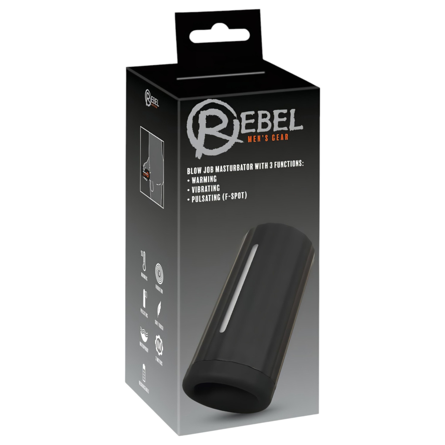 Rebel - muški masturbator s 3 funkcije - crni, punjivi