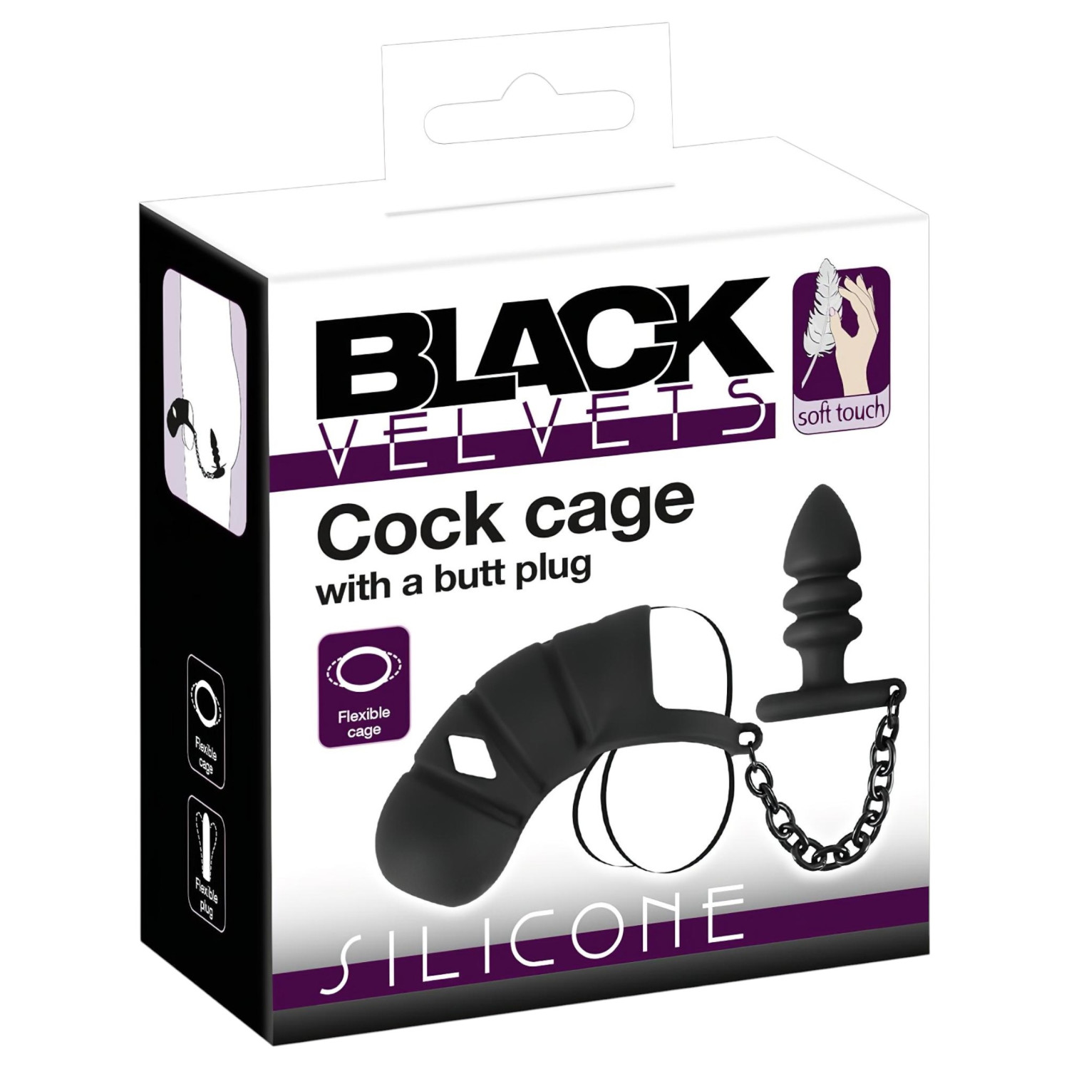 Black Velvets - silikonska penilna klopka s analnim čepom (crna)