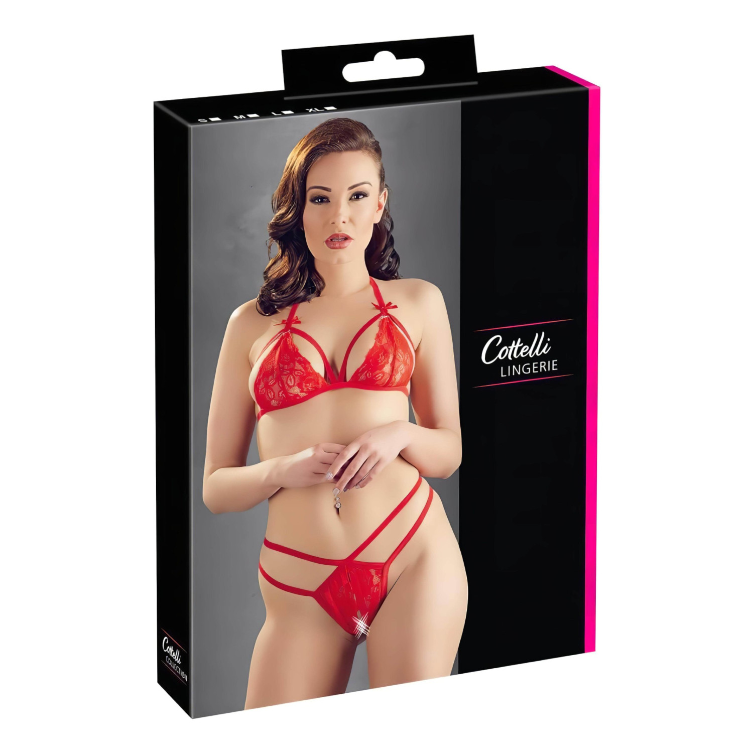 Cottelli - otvoreni čipkasti grudnjak set - crvena - XL
